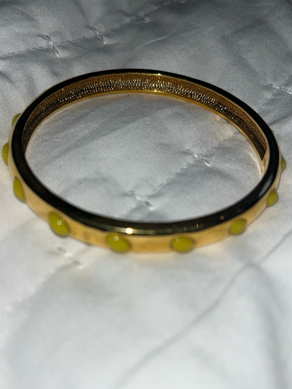 J Crew Gold Bangle Bracelet with Chartreuse Dot Accents
